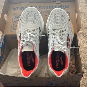 Brooks White and Orange Athletic Sneakers